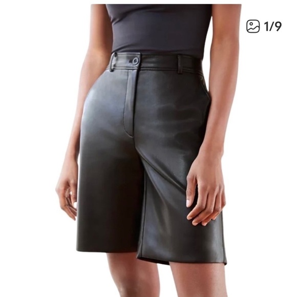 Babaton Pants - Aritzia Babaton Black Vegan Leather Bermuda shorts size 0